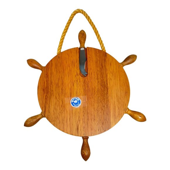 Delft Blue Nautical Wood Ship Wheel & Ceramic Plate Windmill Cheese Board - Picture 4 of 6